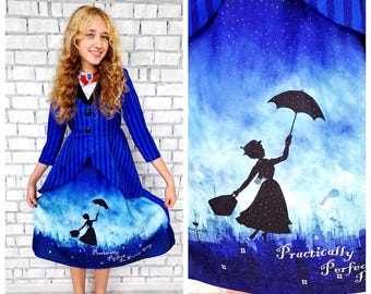 9 y. girl dress mary poppins costume halloween dress mary poppins dress women mary poppins Print cosplay blue fancy dress halloween Clothing