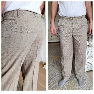 Chino pants Retro Pants Mens Pants plaid pants beige Pants Vintage Golf Pants Disco Pants L/XL work Pants tartan pleated pants plaid Trouser