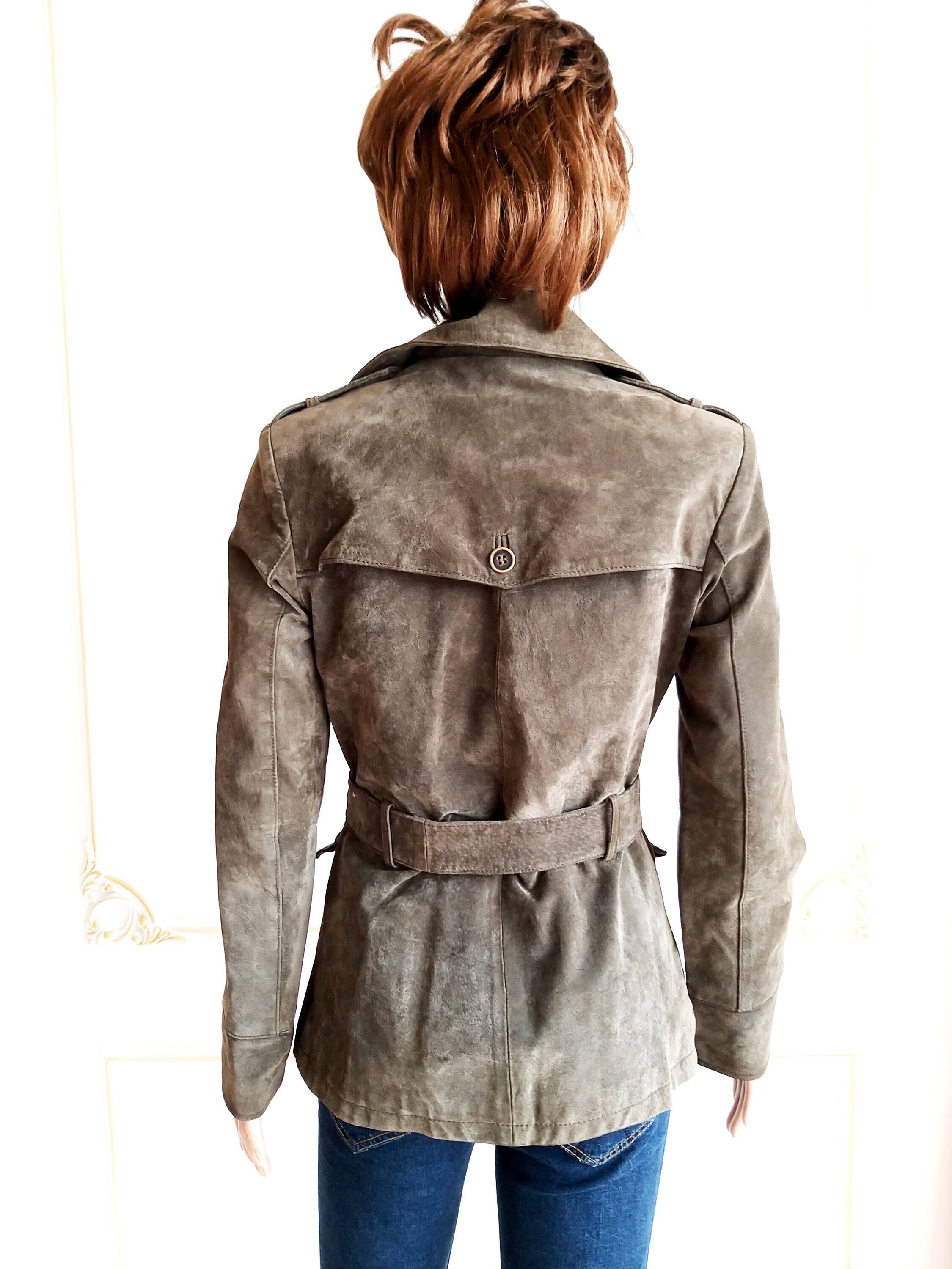 Khaki Leather Blazer Womens Leather Blazer Suede Blazer Retro Etsy UK