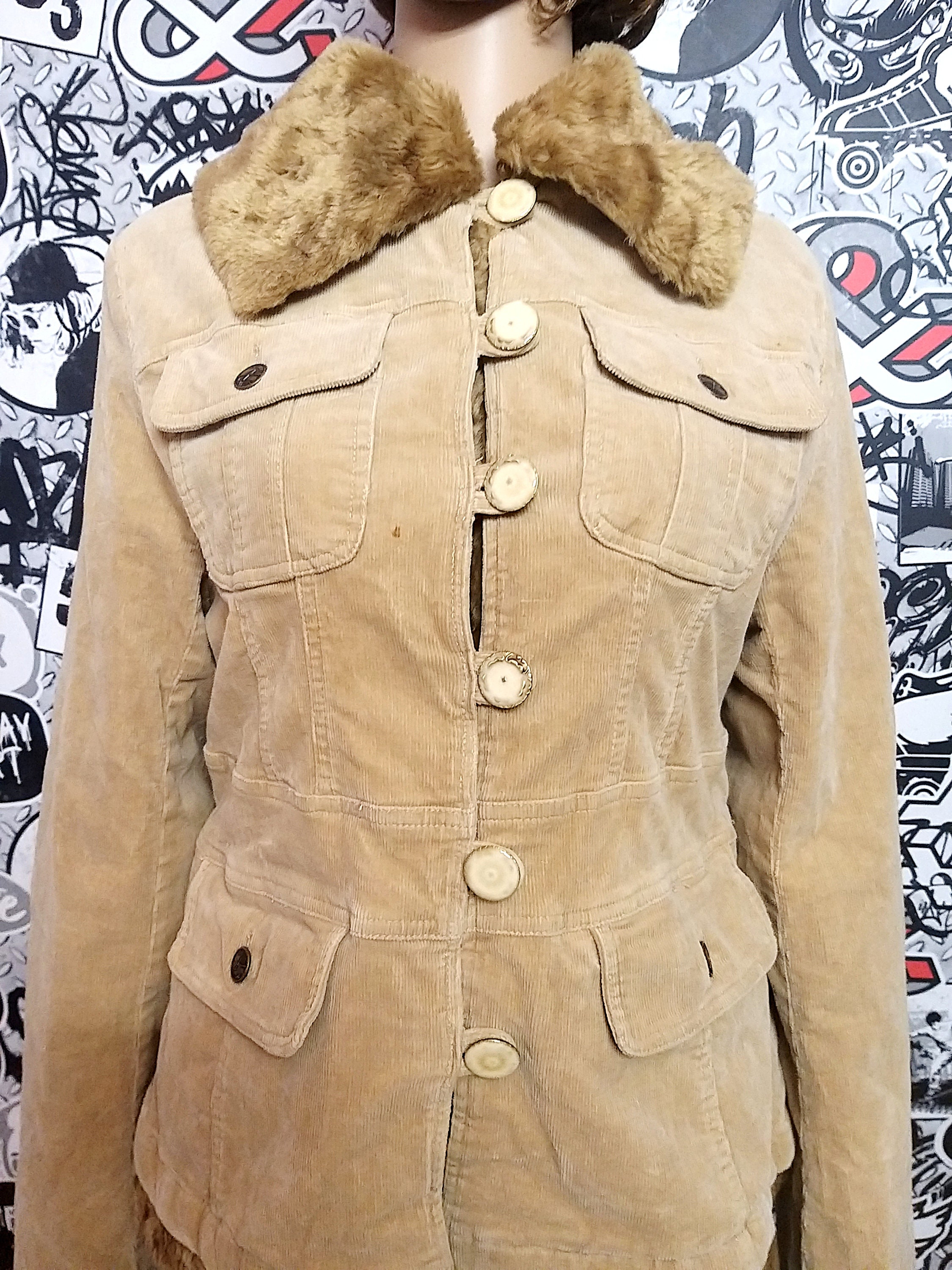 Womens Clothing Camel Jacket Faux Fur Jacket L Camel Corduroy Etsy UK