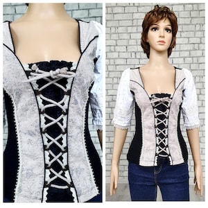 Black dirndl top Dirndl Blouse S/M Crop Blouse folk blouse festival top Octoberfest Blouse Victorian top  Victorian top Dirndl Crop Top