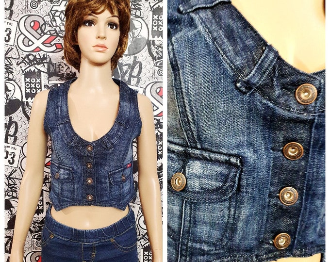 BLUE Denim Top Womens Denim Vest Vintage BLUE Jeans Top Jeans Etsy