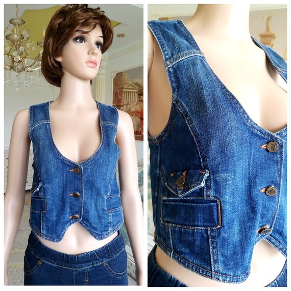 BLUE denim Top womens denim Vest Vintage BLUE jean