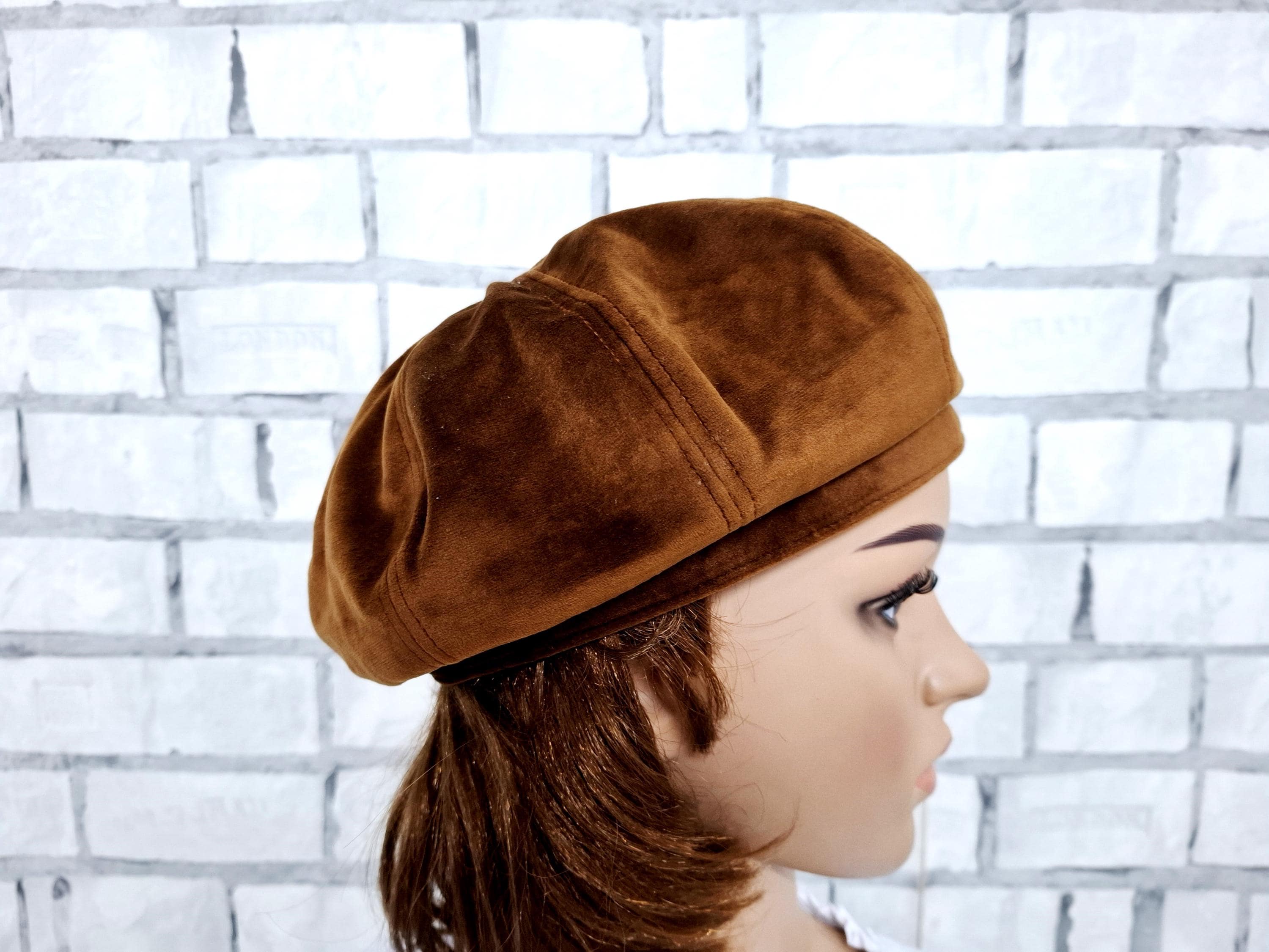 Brown Beret Spring Hat Brown Velvet Hat Spring Beret Velvet  display picture 2