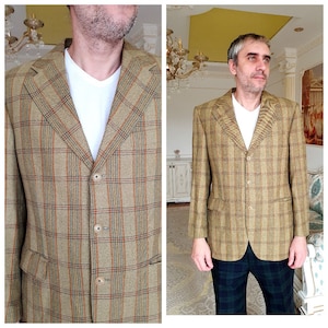 Mens jacket Retro Wedding Retro Blazer Houndstooth jacket plaid Blazer  Sport Coat plaid coat plaid button jacket mens Wedding Blazer L