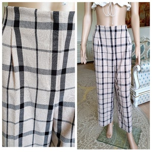 beige Plaid Pants XL womens Plaid Pants Retro Pants womens Pants Checkered Pants Tartan Pants Golf Pants Disco Pants bottom plaid Trous