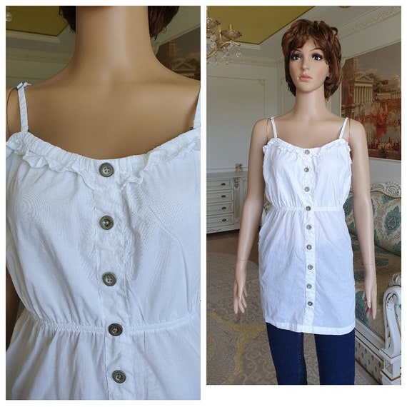 Antique blouse Antique Shirt XL white Camisole To… - image 1