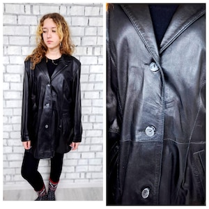 90s genuine brown Leather coat L Italy Dark brown jacket  womens Leather coat 90s trench Leather coat Leather Clothing Vintage  womens coat