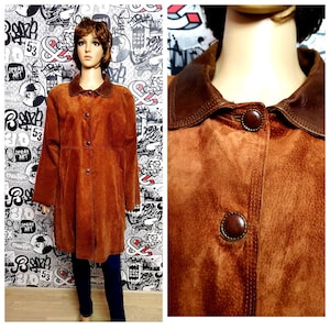 Brown Leather trench vintage womens Clothing real suede coat 3XL Trench Coat spring autumn Coat women coat womens  leather coat Button Coat