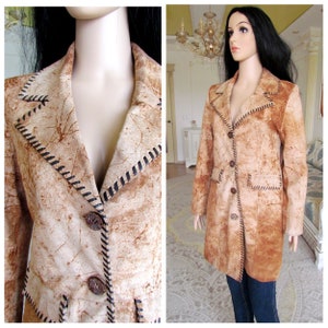 womens Lederen blazer jaren &#39;80 retro blazer womens Leather Kleding Vintage bruin Lederen blazer Leren jas herfst blazer buttom Blazer M
