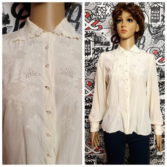 silk blouse embroidery blouse ivory blouse Victori