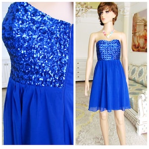 90s dress women mini dress vintage prom dress party dress disco dress circle dress chiffon dress blue dress evening dress Size S