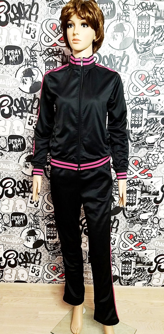 unisex track suit black womens sport suit vintage tra… Gem