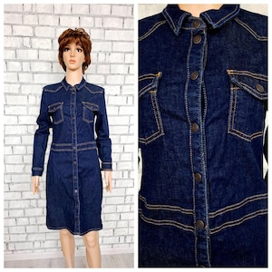 Sister Gift jean dress S/M vintage pensil Denim dress womens dress button Denim dress casual dress long sleeve dress