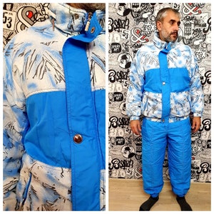 blue ski suit XL Vintage womens Clothing Snowboarding suit Skiing Tracksuit Winter snow suit Winter Clothing Warm suit Jumpsuit