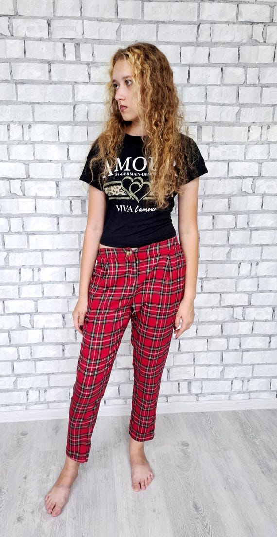 Pantalones a cuadros rojos mujer hotsell