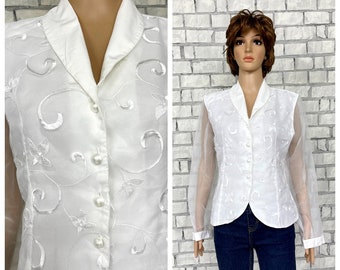 white organza blouse  retro Blouse Victorian style Clothing Victorian Blouse  white lace blouse Edwardian Blouse formal blouse L