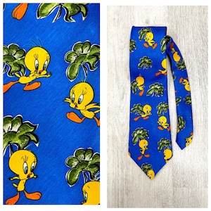 Declaración Corbata novedad corbata Tweety Bird impresión corbata Tweety Bird Corbata coleccionable corbata Corbata de dibujos animados Warner Brothers corbata Looney Tunes
