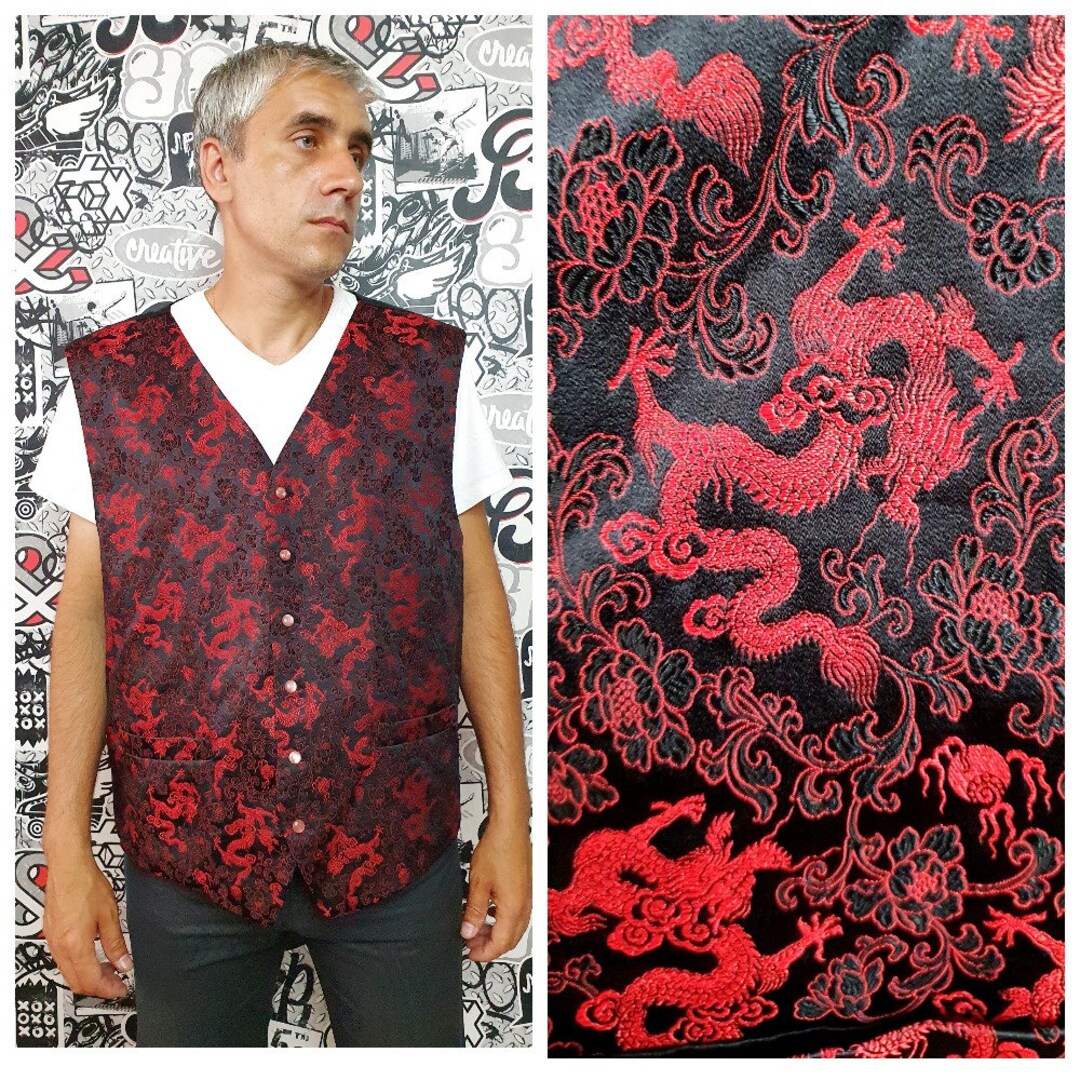 Chinese Dragon Print Vest 3XL Mens Boho Vest Mens Vest Wedding - Etsy