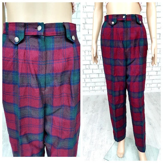 Hipster pants womens Plaid pants Chino pants wool Pants womens Pants  Scotland Pants Vintage Golf rock Disco Pants M Red Plaid Trousers -   Portugal