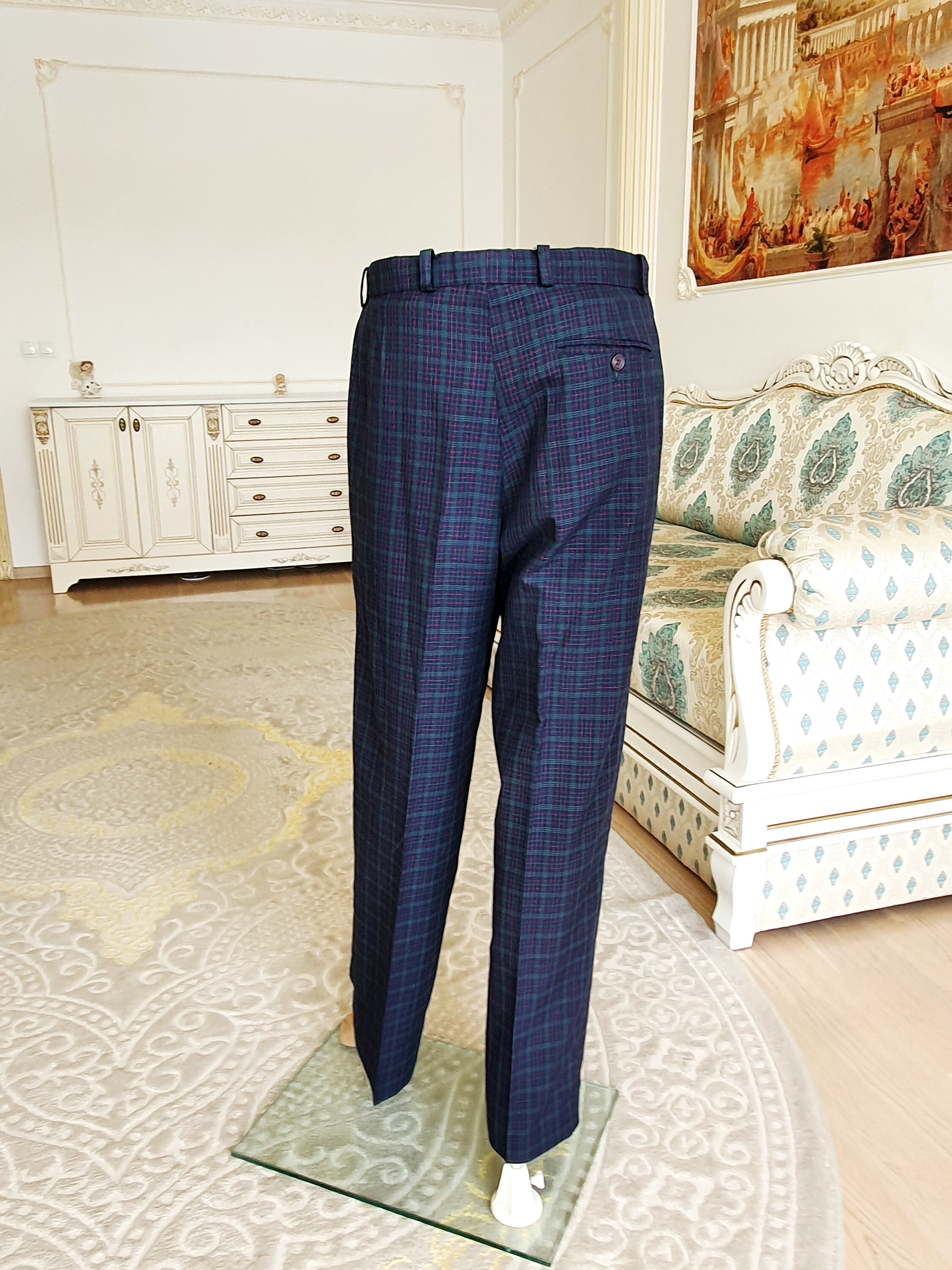 Green Plaid Pants Retro Pants Mens Pants Checkered Pants Pleated