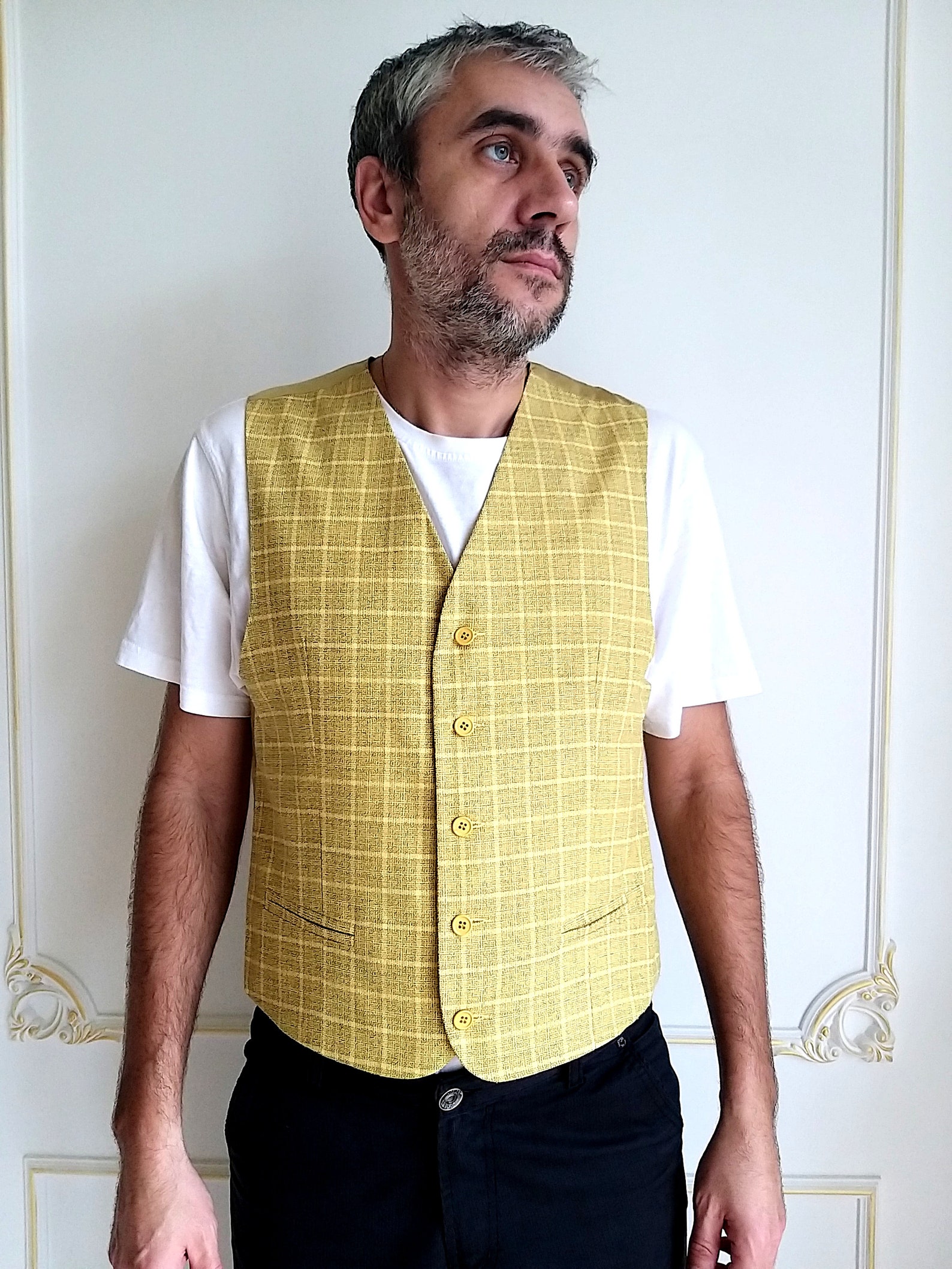 Mustard Vest men waistcoat mens Plaid Vest Mens Vest Vintage Etsy