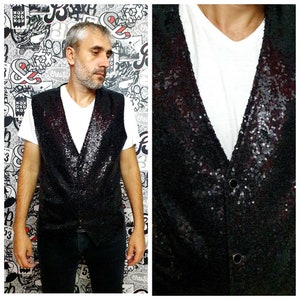 black sequin vest Mens Suit Vest groomsman gift Festival vest wedding Vest groom vest black Vest party vest M L XL gothic vest