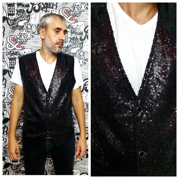 Black Sequin Vest Mens Suit Vest Groomsman Gift Festival Vest Wedding Vest Groom Vest Black Vest Party Vest M L XL Gothic Vest Etsy UK