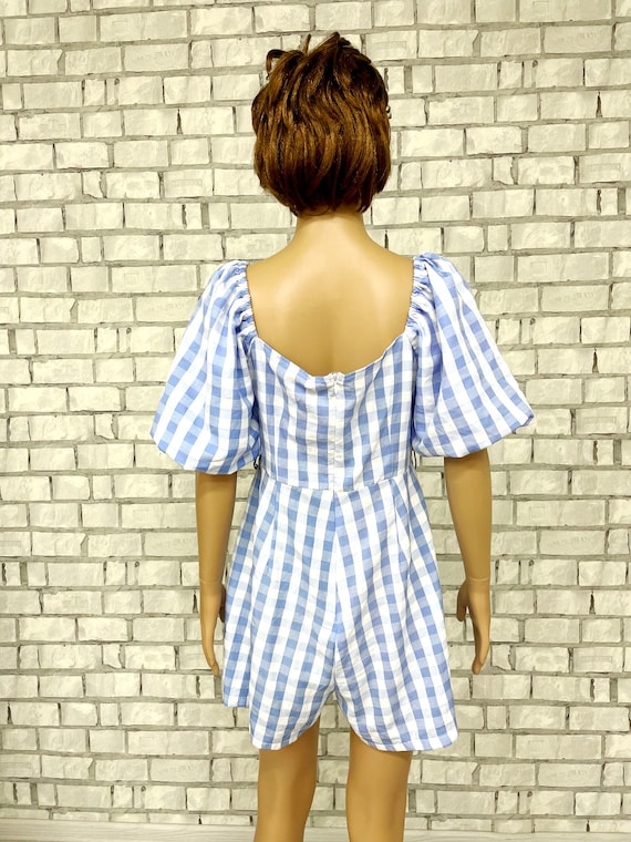 blue Gingham Overall vintage womens overall short… - image 8
