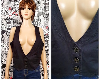 womens denim Vest XL Black vest Vintage Black denim Top Black jeans Top jeans Vest Black denim vest womens Vest waistcoats jeans cotton Vest