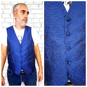 Navy blue vest L mens boho vest mens vest wedding mens waistcoat vest suit Vest Sleeveless Jacket paisley print vest mens groom vest