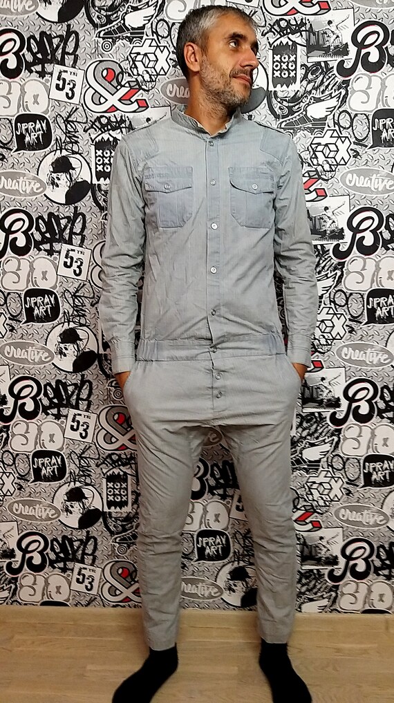 One Piece Striped gray Coveralls vintage gray Jump