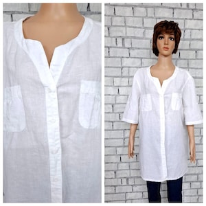 Minimalist Blouse white Blouse 3XL white Shirt women Linen Shirt Linen Clothing Vintage Button Up Shirt white Linen Top Linen blouse