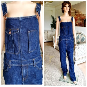 Denim jumpsuit jean jumpsuit Denim Overall vintage overall pants jean overalls Retro overalls Bib Overall L grunge overalls Bib Dungarees