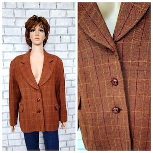 Womens blazer XL Womens jacket  tweed blazer Brown plaid jacket  wool jacket Womens wool blazer plaid blazer Everyday blazer Brown  blazer