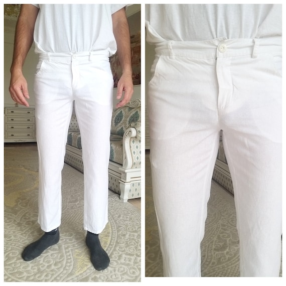 Mens White linen Pants Mens linen trousers Mens linen Pants Etsy