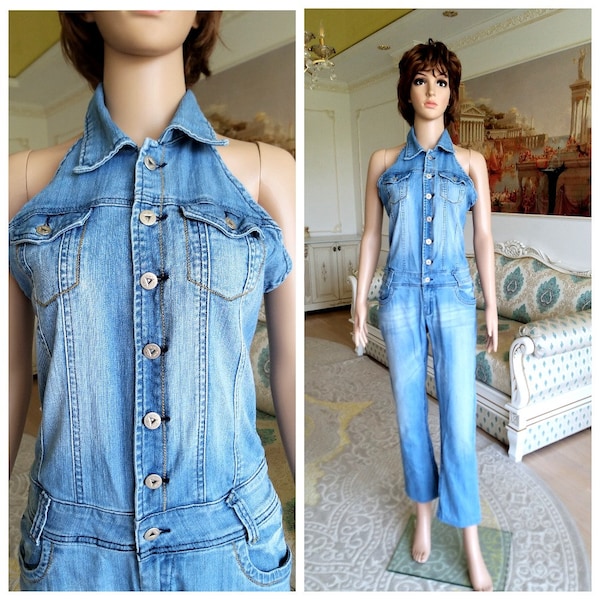 Denim jumpsuit L jean jumpsuit Denim Overall vintage overall pants jean overalls Retro overalls womens Overall grunge overalls romber