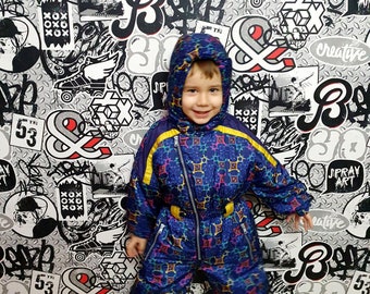 2T 80s Ski Suit Multicolor Ski Suit Kids Ski Suit Mountain