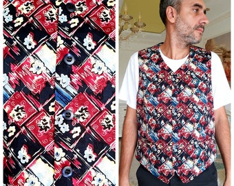 ヴィンテージ 60 年代 抽象プリント リバーシブル ベスト レトロ