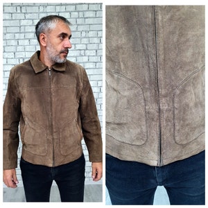chaqueta para hombre chaqueta para hombre L chaqueta de gamuza marrón Chaqueta de cuero para hombre Ropa de cuero Chaqueta de cuero Abrigo chaqueta de gamuza Chaqueta con botones
