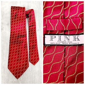 vintage Thomas pink tie striped tie burgundy tie wedding tie Fathers Day Gift Fathers tie Mens tie silk tie silk necktie  Mens necktie