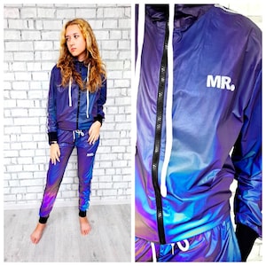 womens track suit Purple sport suit vintage Purple track suit womens sport pants womens windbreaker track top S