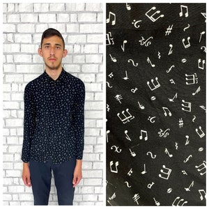 musician gift  long sleeve shirt XS Boys mens shirt vintage note print shirt  boho shirts hippie shirts black white shirts musician shirt
