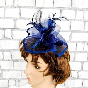 Diadema azul marino, diadema llamativa, sombrero de iglesia, sombrero Derby, tocado de boda, sombrero para fiesta de té, diadema de boda, diadema de mujer