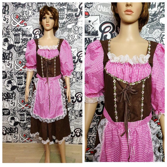 pink Gingham Dirndl Dress Oktoberfest Clothing pi… - image 1