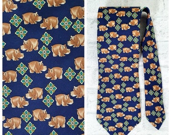Mens tie Hippo print tie Hippo Necktie Mens Accessories Mens necktie Novelty tie wedding tie animal print animal Necktie wedding Necktie