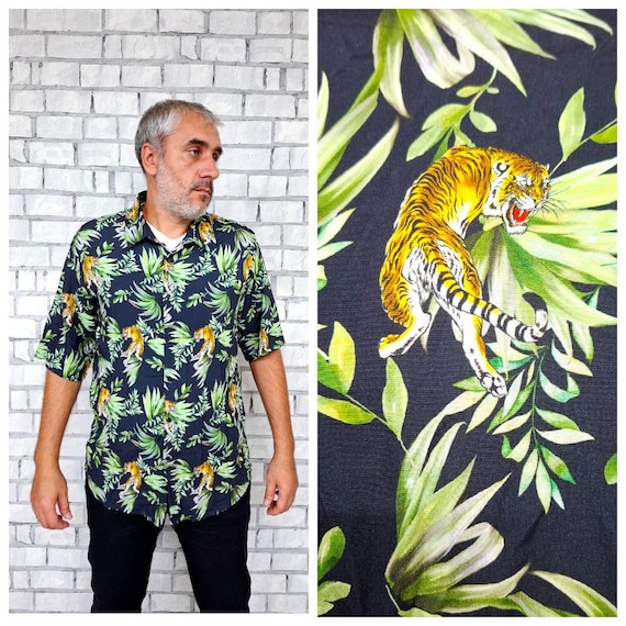 Chemise Homme Vintage Rafaell Imprimé Chaînes Dorées - Taille XL - Col Nehru