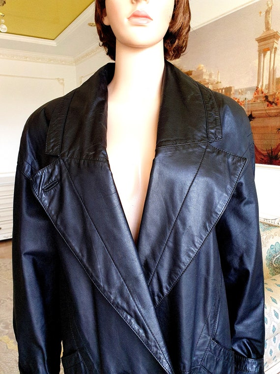 womens  leather blazer XL womens blazer black lea… - image 4