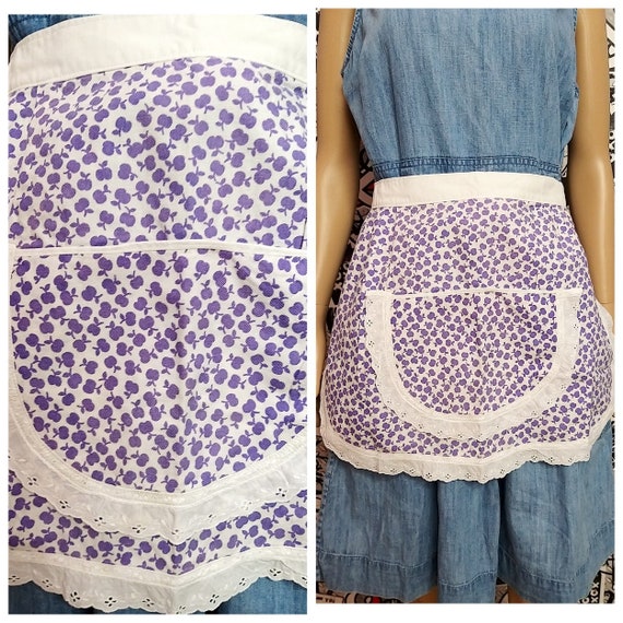 apple print Apron Half Apron french farmhouse Whit