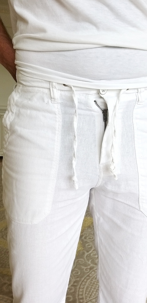 Mens linen Pants Mens White Pants Retro Pants Chi… - image 6